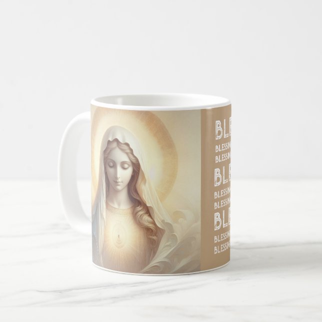 Caneca De Café Mãe Mary Em Tons Brancos Suaves (Frente Esquerda)