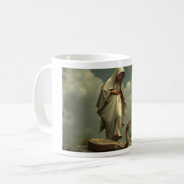 Caneca De Café Mãe Mary Pregando Sobre A Serpente (Frente Esquerda)