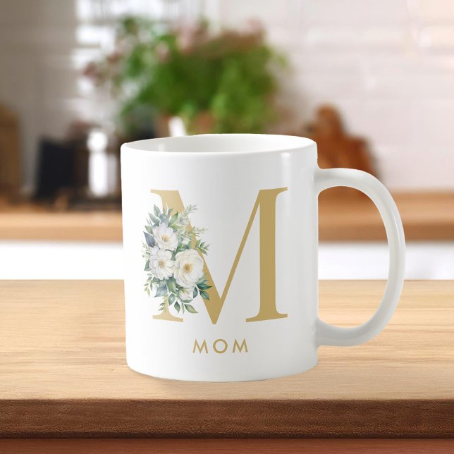 Caneca De Café Mãe Monograma - Letra Floral (Criador carregado)