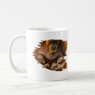 Caneca De Café Mãe Orangutan Segurando Dois Bebês
