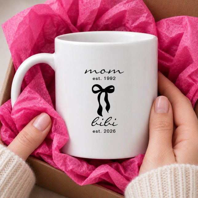 Caneca De Café Mãe para Bibi Laço Rosa Listras (Criador carregado)