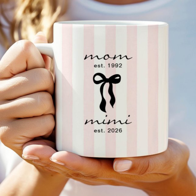 Caneca De Café Mãe para Mimi Mug Laço Rosa Listras (Criador carregado)