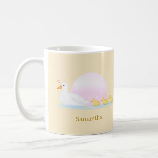 Caneca De Café Mãe Pata Nadando Com Sua Família  (Esquerda)