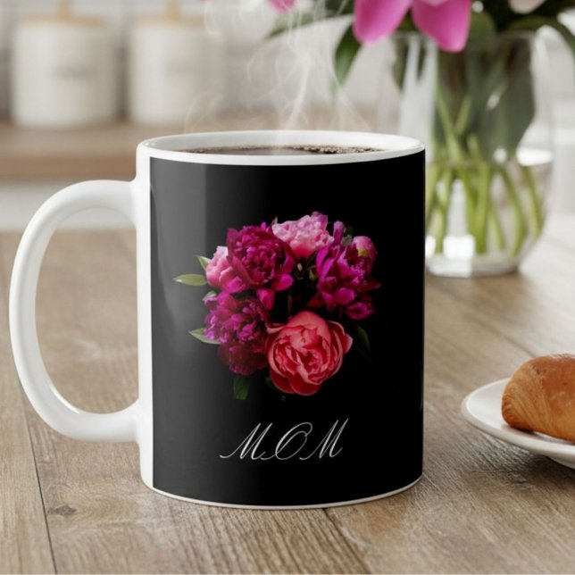 Caneca De Café Mãe Peônias Rosa e Roxo Dramáticas (Criador carregado)