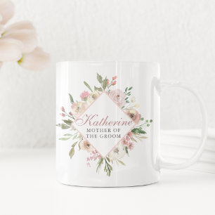 Caneca De Café Mãe Personalizada do Groom Elegante Rosa Floral