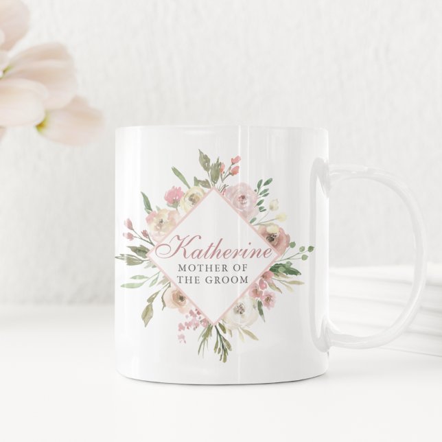Caneca De Café Mãe Personalizada do Groom Elegante Rosa Floral (Criador carregado)