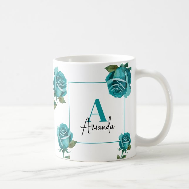 Caneca De Café Mãe Personalizada do Rosa de Teal Moderno (Direita)