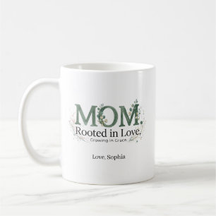 Caneca De Café Mãe Personalizada Enraizada no Amor Crescendo em G