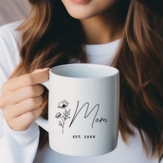 Caneca De Café Mãe Personalizada Floral de Flor Preto Simples