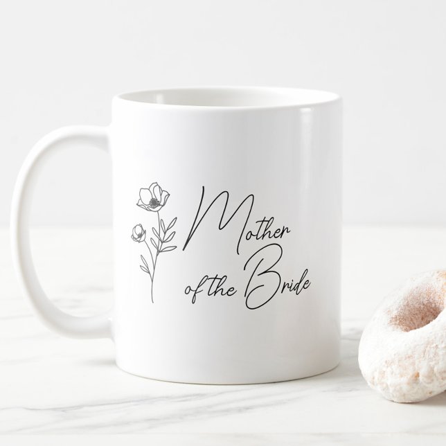Caneca De Café Mãe Personalizada Floral do noivo (Simple Floral Mother of the Bride Coffee Mug, Wildflower Mug with Name, Wedding Party Gifts)