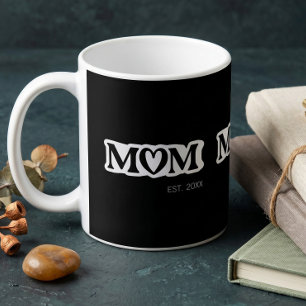 Caneca De Café Mãe Preto e Branco Estabelecida Coração Elegante e