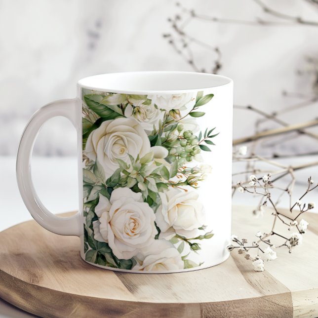 Caneca de Café Mãe Rosas Florais Brancas (Criador carregado)