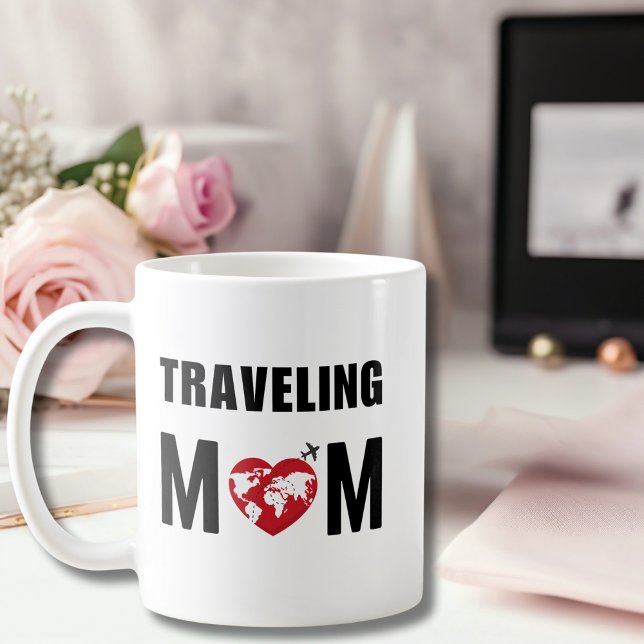 Caneca De Café Mãe Viajante Fofa, Mapa Mundial & Avião, Divertido (Criador carregado)