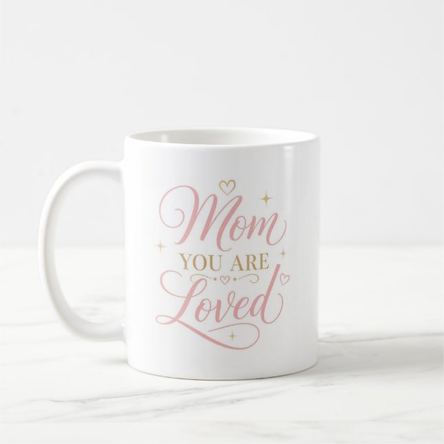 Caneca De Café Mãe Você É Amada Citação Rosa Elegante Dourada (Esquerda)