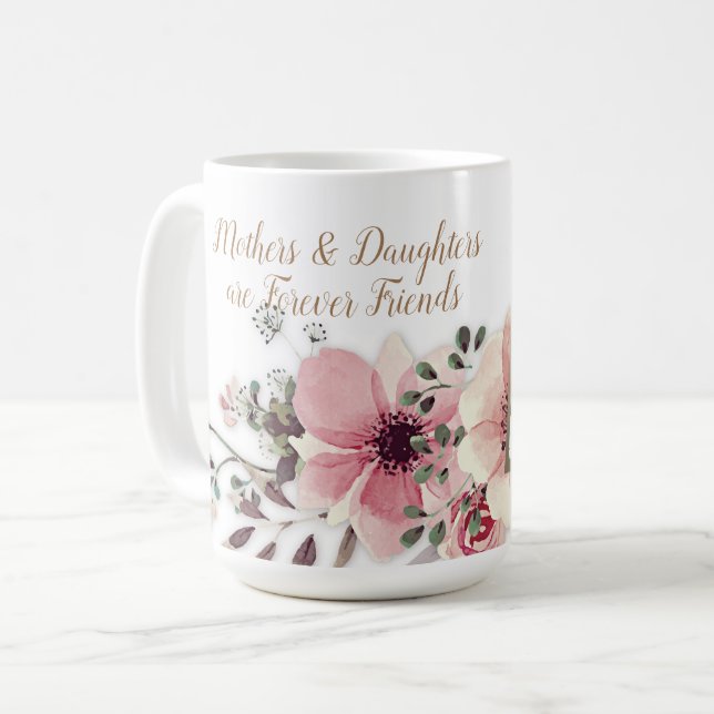 Caneca De Café Mães Filhas Dizendo Floral Rosa (Frente Esquerda)