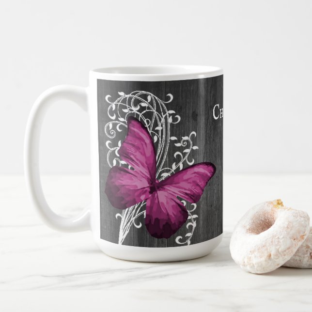 Caneca De Café Magenta - Borboleta Russa Personalizada Mug de Caf (Com Donut)