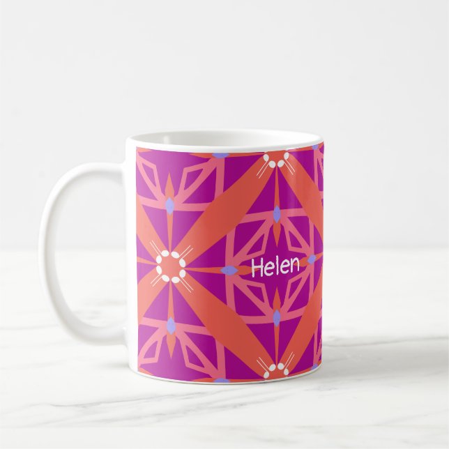 Caneca De Café Magenta Chave De Vida Caleidoscópio Monograma (Esquerda)