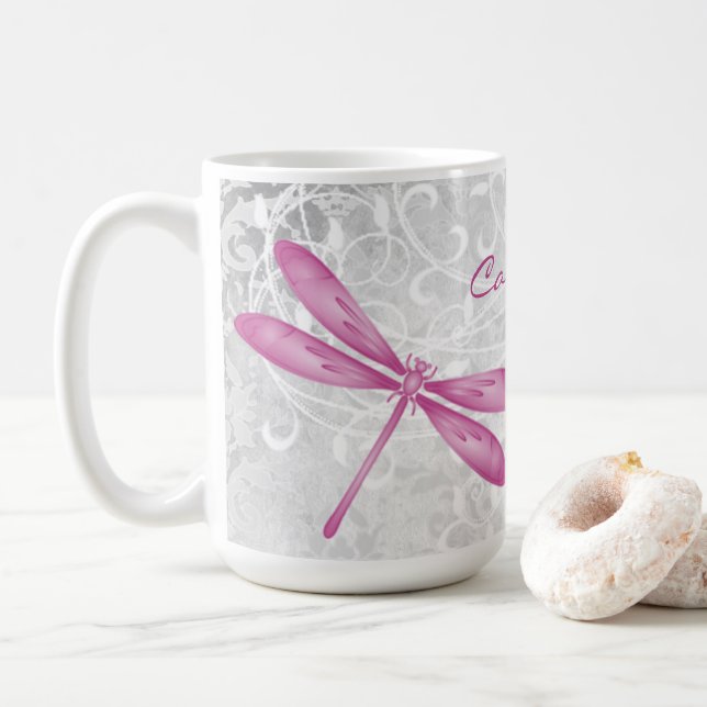 Caneca De Café Magenta Dragonfly Coffee Personalizado Mug (Com Donut)