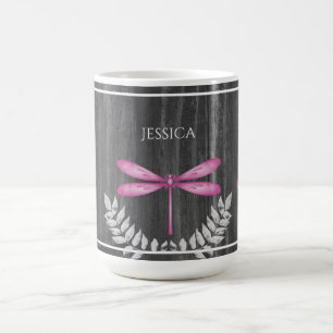 Caneca De Café Magenta Dragonfly Rustic Coffee Mug Personalizado 