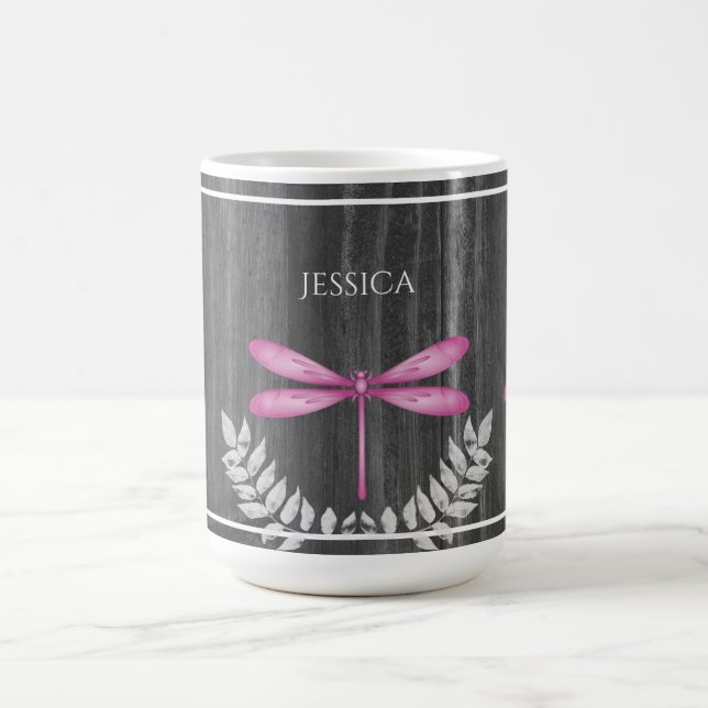 Caneca De Café Magenta Dragonfly Rustic Coffee Mug Personalizado  (Centro)