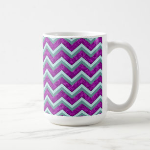 Caneca De Café Magenta Foil e Teal ZigZag Padrão