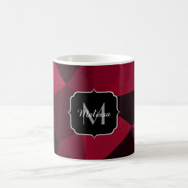 Caneca De Café Magenta rosa vermelho padrão de geometria preto Mo