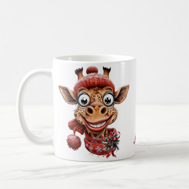 Caneca De Café Magia de inverno com uma girafa de desenho animado (Esquerda)