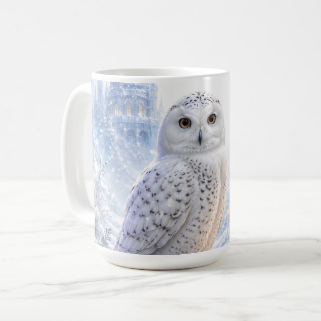 Caneca De Café Magia de Inverno da Coruja Branca (Frente Esquerda)