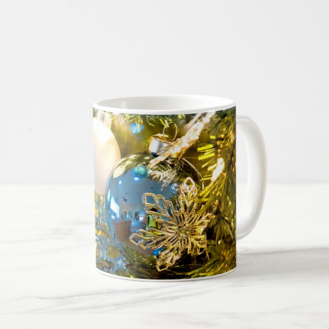Caneca De Café Magia de Natal Azul e Dourada (Frente Esquerda)