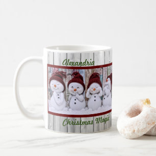 Caneca De Café Magia de Natal Quatro Bonecos de Neve Felizes Fest
