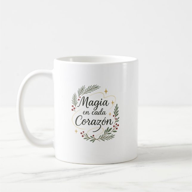 Caneca De Café ✨ Magia en Cada Corazón – Caligrafía Navideña  (Esquerda)