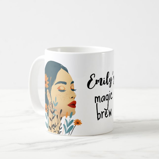 Caneca De Café Magic Brew Floral Mulher Mug (Frente Esquerda)