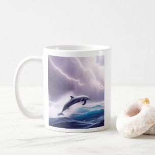 Caneca De Café Mágica de golfinhos em um mar tempestuoso: uma cen