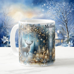Caneca De Café Mágica de inverno Adicione nome Buck Deer Christma