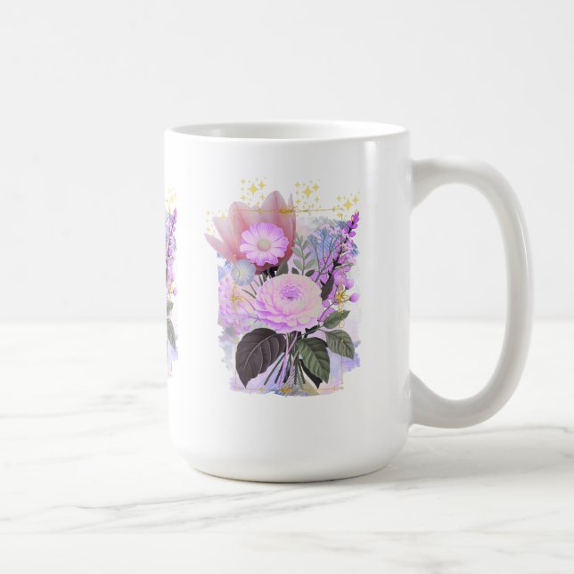 Caneca De Café Magical Floral Bouquet in Golden Frame (Direita)
