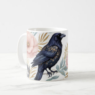 Caneca De Café Magical Raven e Floral Elegance