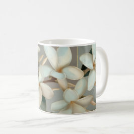 Caneca De Café Magnólia Branca Floral Linha Dourada Mármore