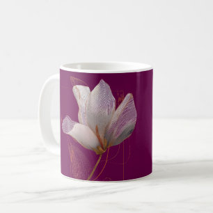 Caneca De Café Magnólia Branca Linha Dourada Magenta