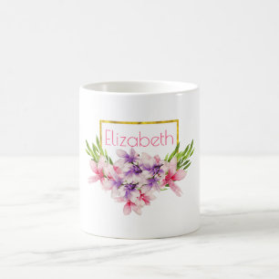 Caneca De Café Magnolia de Cores d'Água Púrpura e Rosa Personaliz
