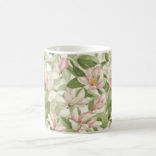 Caneca De Café Magnolias Brancas e Rosa Vintage