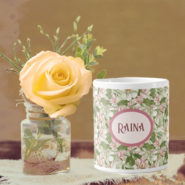 Caneca De Café Magnolias Brancas, Rosa Vintage, Personalizadas (Criador carregado)