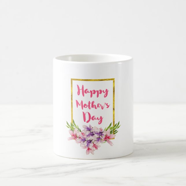 Caneca De Café Magnolias de Aquarela Rosa e Puro-dia de as mães (Centro)