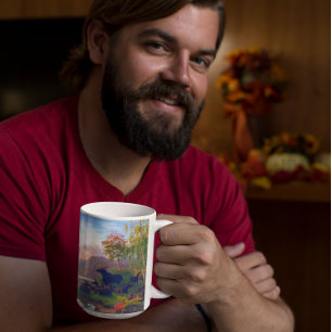 Caneca De Café Maiestoso alce em um campo de paisagem de outono n