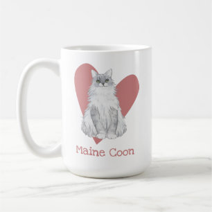 Caneca De Café Maine Coon Cat Watercolor Gatinho Coração Rosa
