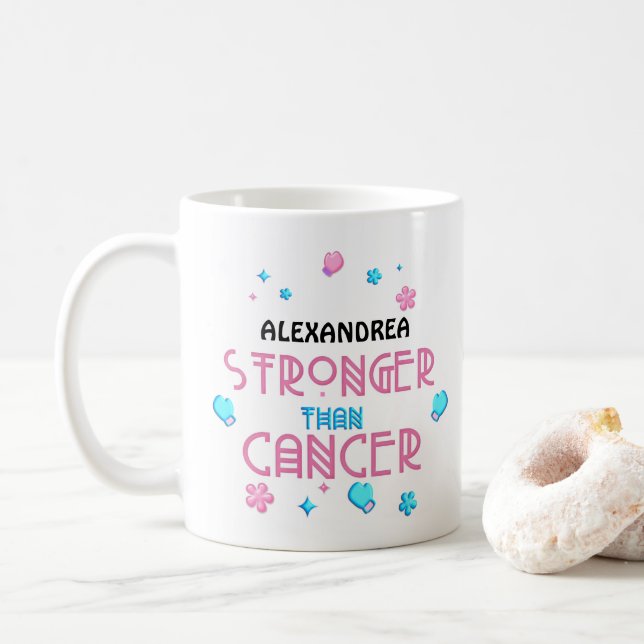 Caneca De Café Mais Forte que o Cancer | Personalização do Sobrev (Com Donut)