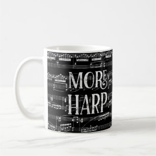Caneca De Café Mais Quadro Harp - Música Branca Preta