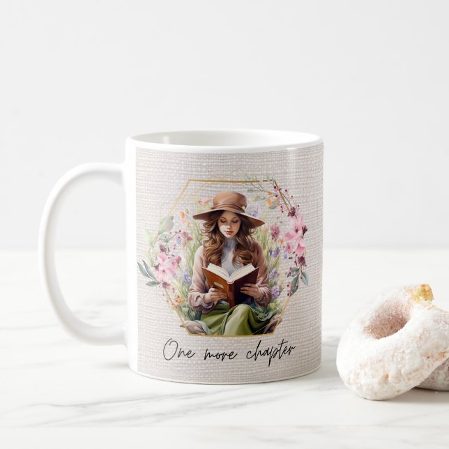 Caneca De Café Mais um capítulo com pano de fundo texturizado (Com Donut)