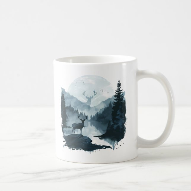 Caneca De Café Majestic Deer in Forest Landscape (Direita)