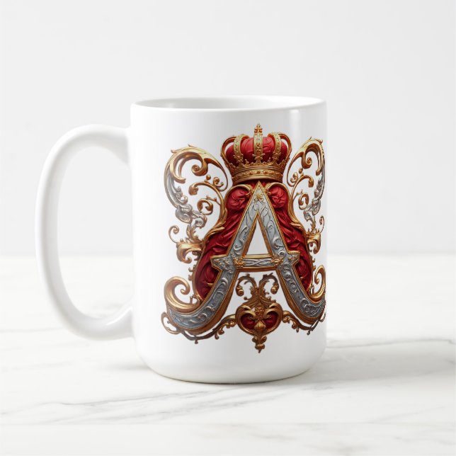 Caneca De Café Majestosa Letra A Ornamentada com Coroa (Esquerda)