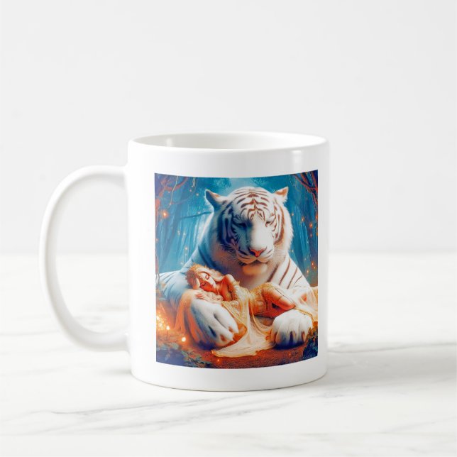 Caneca De Café Majestoso Slumber: Princesa e Tigre Branco (Esquerda)